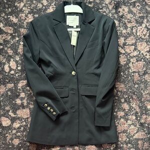 NWT Anthropologie Black Fitted Longline Blazer with Gold Button Detail